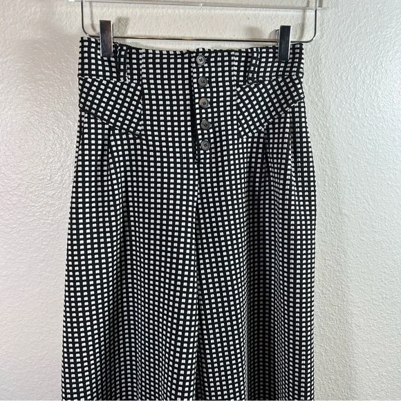 MAEVE black and white checkered high rise wide leg cropped pants - Picture 2 of 8